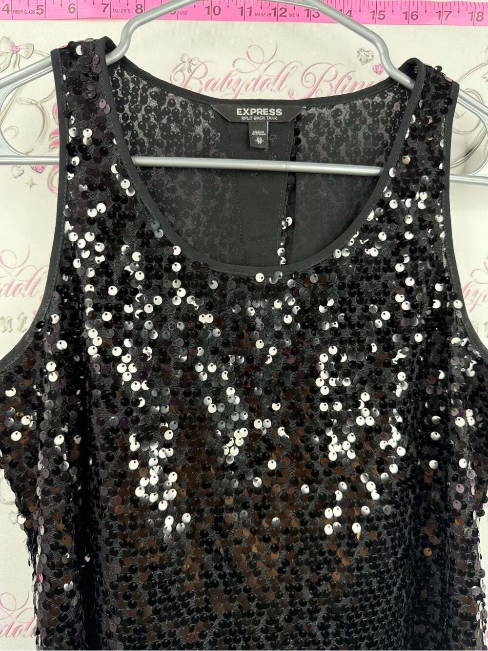 Express tank top sequins Y2K sparkly Black Sequin Tank Top - Picture 3 of 11